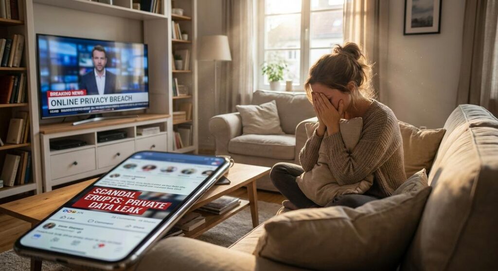 Woman distressed over online privacy data breach news