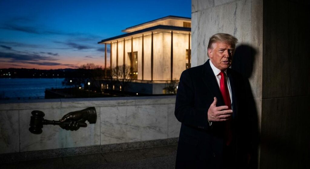 Man in suit near Lincoln Memorial at dusk